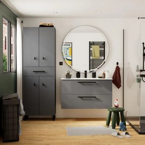 Mobile bagno sospeso con lavabo L 100 x H 57,7 x P 45 cm grigio cemento truciolare 2 cassetti | Remix