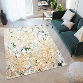 Tappeto di tendenza verde crema con motivo a foglia d'oro Larghezza: 140 cm | Lunghezza: 200 cm