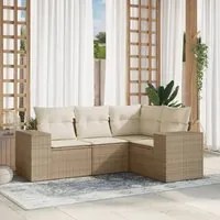 Set Divano da Giardino 4 pz con Cuscini Beige in Polyrattan 3254845