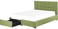 Letto contenitore matrimoniale imbottito verde con rete a doghe e cassetti 180 x 200 cm