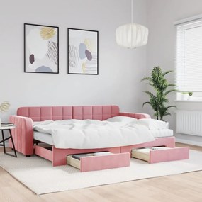 Divano Letto Estraibile Con Cassetti Rosa 80x200 Cm Velluto /