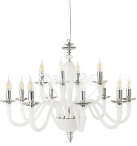 Lampada a sospensione DEBUSSY in vetro lavorato a mano D84 cm Bianco Satinato 12 LUCI
