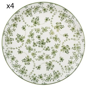 Set 4 piatti piani fiori verde porcellana Hanami