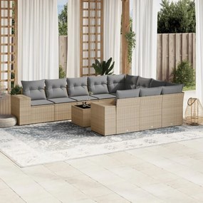 Set divani da giardino 11 pz con cuscini beige in polyrattan