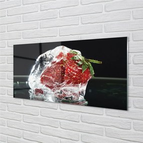 Quadro in vetro Fragola in un cubetto di ghiaccio 100x50 cm 2 appendini