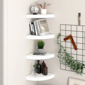 Scaffali Angolari A Parete 4 Pz Bianchi 25x25x3,8 Cm İn Mdf /