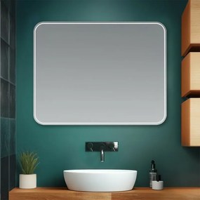 Specchio bagno stondato 80x60 cm reversibile con cornice slim LED