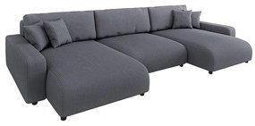 Divano angolare grigio scuro allungabile/con contenitore (a U) con rivestimento in velluto a coste Sara – Ropez