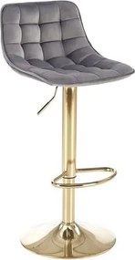 Sgabello da bar H-120 in velluto grigio/oro
