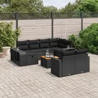 Set Divani da Giardino 11 pz con Cuscini in Polyrattan Nero 3266255