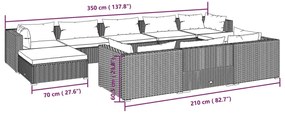 Set Divani da Giardino 10 pz con Cuscini in Polyrattan Marrone