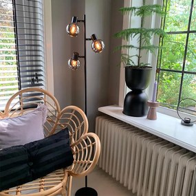 Lampada da terra intelligente nera con vetro fumé incl. 3 Wifi P45 - VIDRO