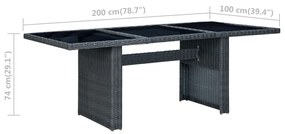 Tavolino da giardino grigio scuro polyrattan e vetro temperato