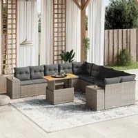 Set Divani da Giardino 11 pz con Cuscini in Polyrattan Grigio 3272831