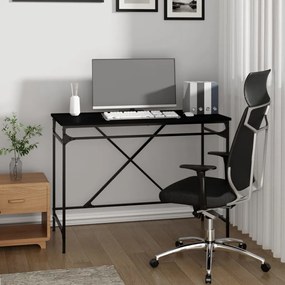 Scrivania Nera 100x50x75 Cm İn Legno Multistrato E Ferro /