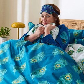 Set copripiumino e federa bianco e color foglia di tè in cotone per letto matrimoniale 200x200 cm Peacock Feather – Their Nibs