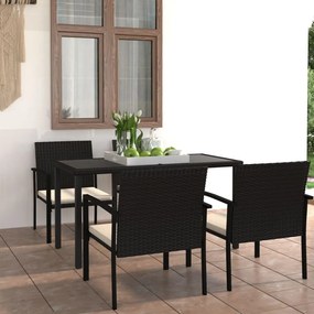 Set da pranzo da giardino 5 pz in polyrattan nero