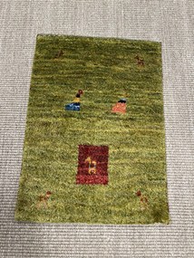Gabbeh Tappeto 40x60 Verde (Iran) Annodato A Mano
