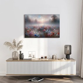Quadro su tela – Prato nebbioso con fiori
