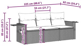 Set divano da giardino 3pz con cuscini grigio chiaro polyrattan