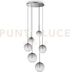 Equinoxe sospensione in vetro fume' e cromo 6 luci attacco g4