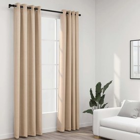 Tende Oscuranti Effetto Lino Con Occhielli 2pz Beige 140x225 Cm /