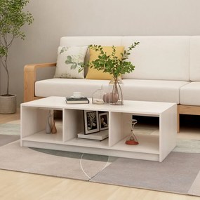 Tavolino da salotto bianco 110x50x34 cm legno massello di pino