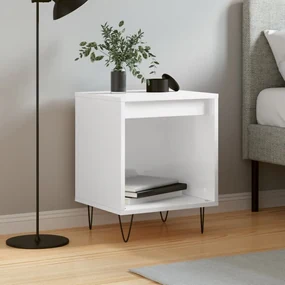 Comodino Bianco Lucido 40x35x50 Cm İn Legno Multistrato /