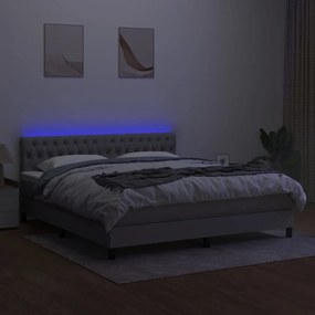 Letto a molle materasso e led grigio chiaro 180x200 cm tessuto