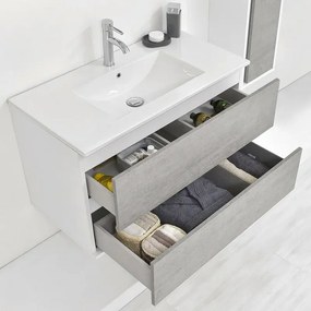 Mobile bagno sospeso 90 cm Duble grigio industrial completo di lavabo e specchio
