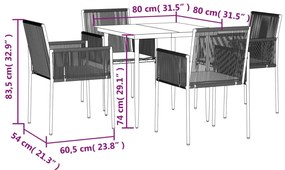 Set Pranzo Giardino 5 pz con Cuscini Polyrattan e Acciaio Nero