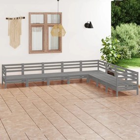 Set Salotto da Giardino 8 pz in Legno Massello di Pino Grigio