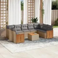 Set Divano da Giardino 10 pz con Cuscini Beige in Polyrattan 3260365