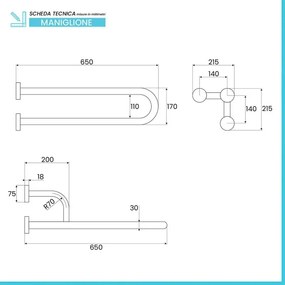 Barra di sostegno bianca con rinforzo 65 cm Sinistro