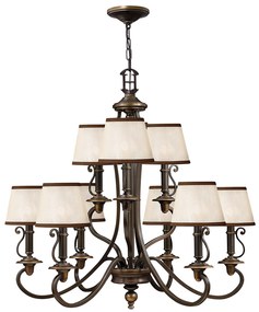 Lampadario Classico Plymouth Acciaio Bronzo Antico Tessuto 9 Luci E14