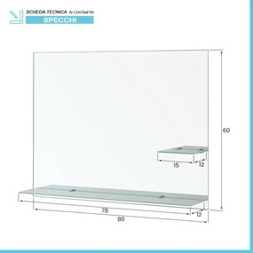 Specchio bagno 80x60 cm a filo lucido con mensole in vetro satinato