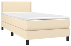 Letto a molle con materasso e led crema 90x200 cm in tessuto