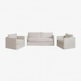 Set Soggiorno Con Divano 3 Posti E 2 Poltrone In Lino E Cotone Grace Tessuto Beige - Sklum