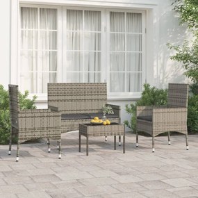 Set divani da giardino 4 pz con cuscini in polyrattan grigio