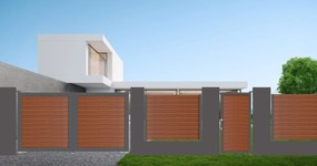 Cancello automatico battente ALBA Maia120 Close in alluminio, apertura centrale, L 300 x H 190 cm, di colore rovere dorato