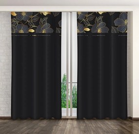 Tenda classica nera con stampa di fiori dorati Larghezza: 160 cm | Lunghezza: 270 cm