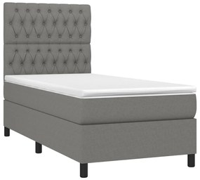 Letto a Molle Materasso e LED Grigio Scuro 100x200cm in Tessuto