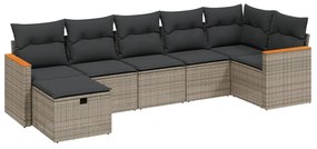 Set Divani da Giardino 7 pz con Cuscini Grigio in Polyrattan