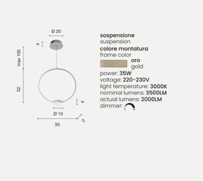 Lampada a sospensione Led OMEGA in metallo verniciato Oro Grande 50 cm