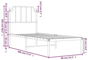 Giroletto con Testiera in Metallo Nero 75x190 cm