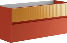 Mobile da bagno sospeso sotto lavabo Niwa 2 cassetti ideale per doppia vasca L119.5 x H50 x P45.5cm parika e senape opaco cannettato