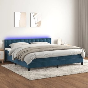 Letto A Molle Con Materasso E Led Blu Scuro 200x200 Cm /