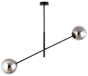 Lampadario 2 Luci Yama In Acciao Nero Con Bracci Regolabili E Vetro Fumè