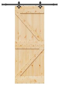Porta Scorrevole Con Set Hardware 80x210 Cm Legno Massello Pino /