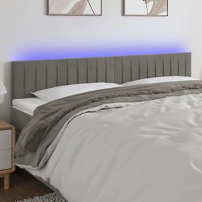 Testiera A Led Grigio Chiaro 200x5x78/88 Cm İn Velluto /